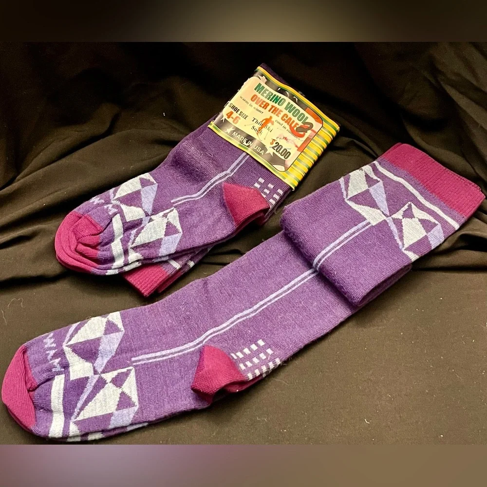 Goldie’s 2 Pair Purple Merino Wool Over the Calf Socks Women’s Shoe Size 4-6 Ski